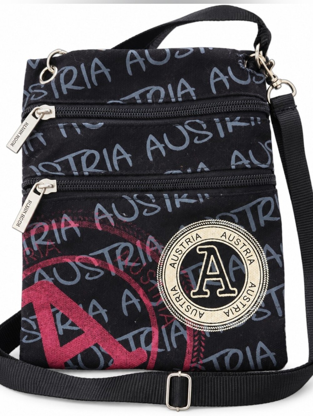 Robin Ruth Austria Black Graphic Graffitti Crossbody Travel Bag